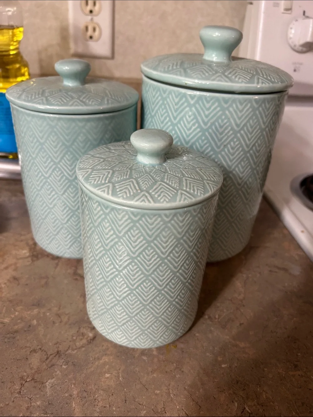 Ceramic Lidded Canister Set in Light Aqua